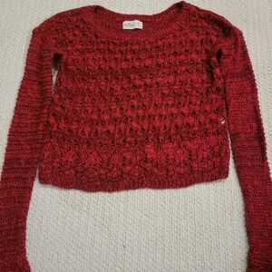 Hollister red and burgundy crochet knit cropped sweater